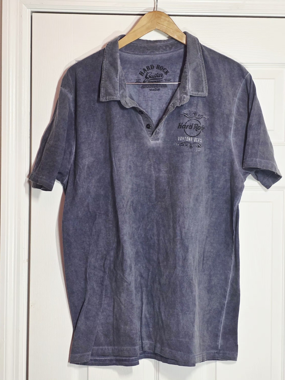 Hard Rock Guitar Daytona Beach FL Graphic Mens XXL Gray Washed Short Sleeve Polo